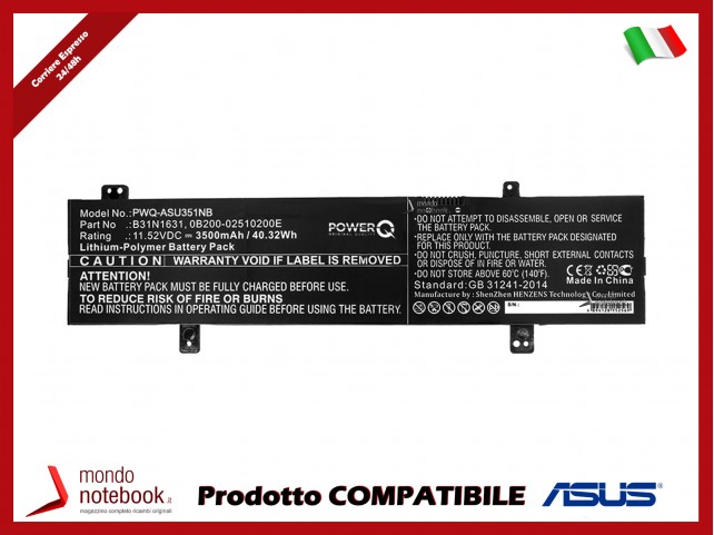 Batteria PowerQ per Asus F505ZA 3500 mAh 11.52V P/N 0B200-02510200E Nero