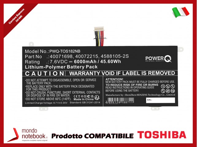 Batteria PowerQ per Toshiba Satellite Pro C40-G C50-H P/N 4588105-2S