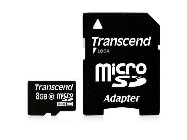 Transcend MicroSD Card SDHC 8GB + Adapte  microSDXC/SDHC Class 10 8GB