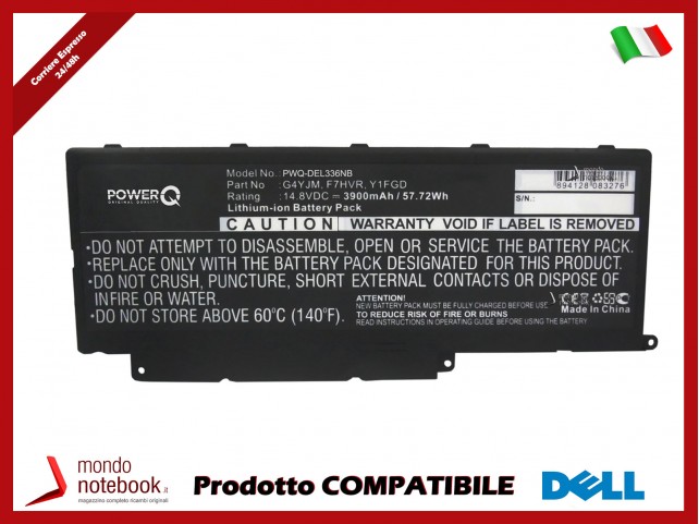 Batteria PowerQ per DELL Inspiron 14 3900 mAh 14.8V P/N 062VNH Nero