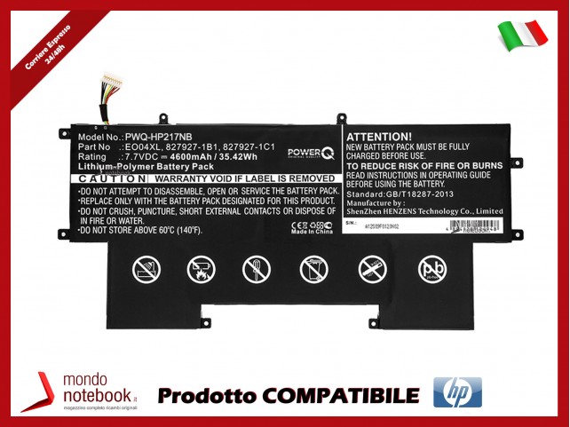 Batteria PowerQ per HP EliteBook Folio G1 4600 mAh 7.7V P/N 827927-1B1 Nero