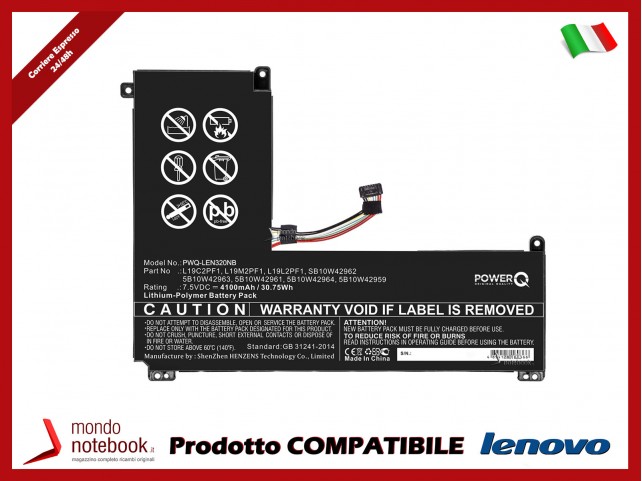 Batteria PowerQ per Lenovo IdeaPad 1-11IGL05 4100 mAh 7.5V P/N 5B10W42959 Nero