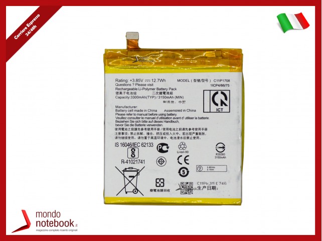 BATTERIA C11P1708 1ICP4/66/75 PER ASUS ZENFONE 5 ZE620KL 3300mAh PARI ORIGINALE