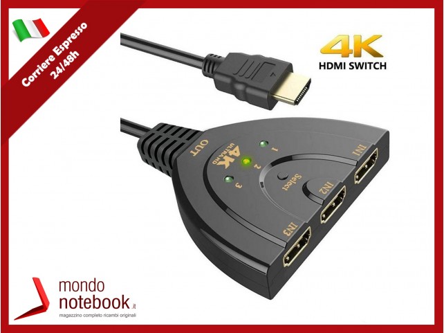 SWITCH COMMUTATORE  HDMI 3 INGRESSI 1 USCITA ULTRA FULL HD 4K 1080p