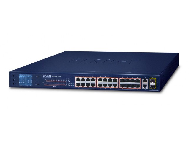 Planet 24-Port 10/100TX 802.3at  PoE + 2-Port 10/100/1000T