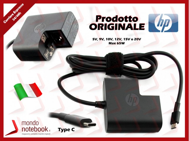 Alimentatore USB-C C Originale HP 5V, 9V, 10V, 12V, 15V or 20V 65W Max Type C