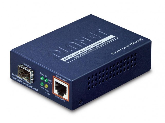 IEEE802.3af/at PoE 10/100/1000  to 100/1000X SFP Converter