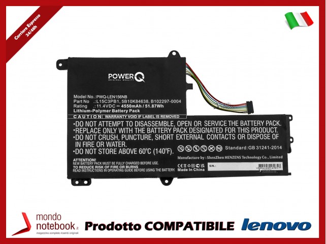 Batteria PowerQ per Lenovo Flex 4-1480 14" 4550 mAh 11.4V P/N 5B10K84638 Nero