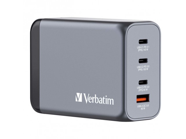 Verbatim GNC-240 GaN Charger 240W with  1 x USB-C© 140W. 1 USB-C©