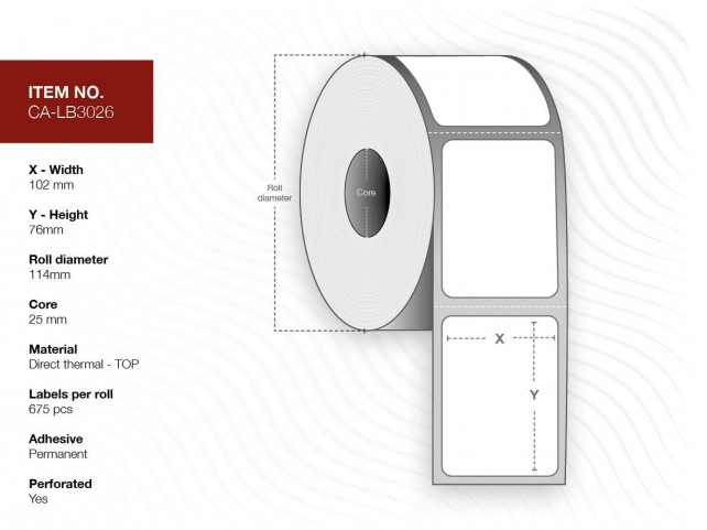 Capture Label 102x76, Core 25,  Diameter 114 mm. Thermal