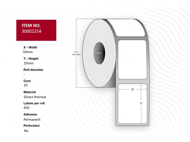 Capture Label 50x25 - Core 19. White.  DT. Permanent. 450 labels per