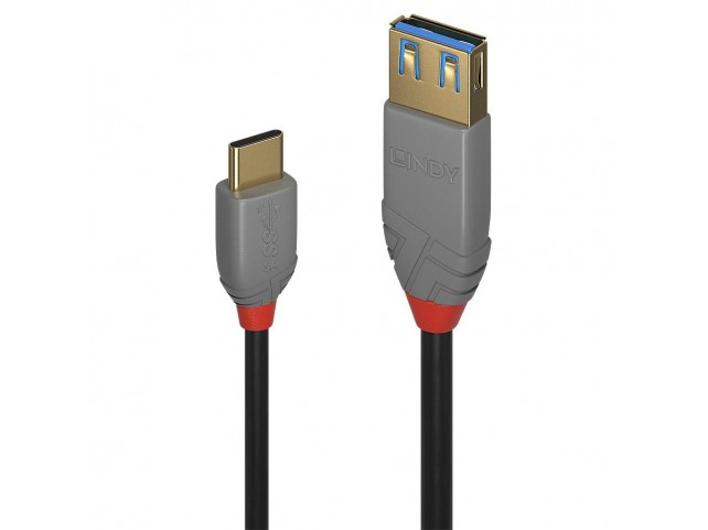 Lindy 0.15m USB 3.2 Type C to A  Adapter Cable, 10Gbps, Anthra