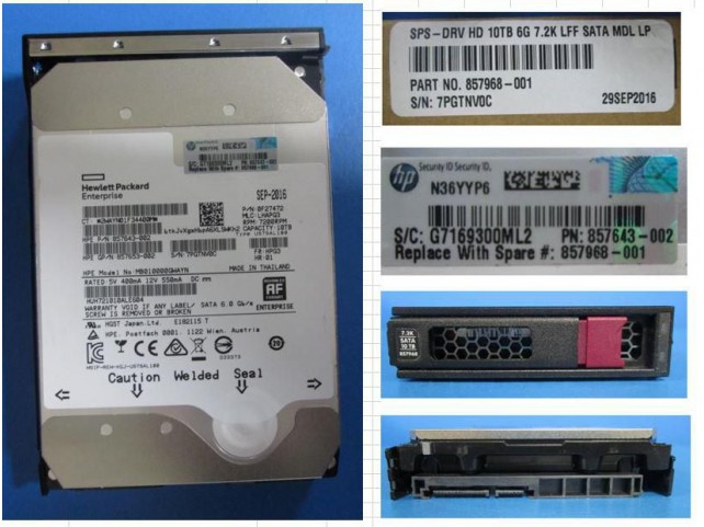 Hewlett Packard Enterprise HD 10TB 6G 7.2K LFF SATA MDL  LP