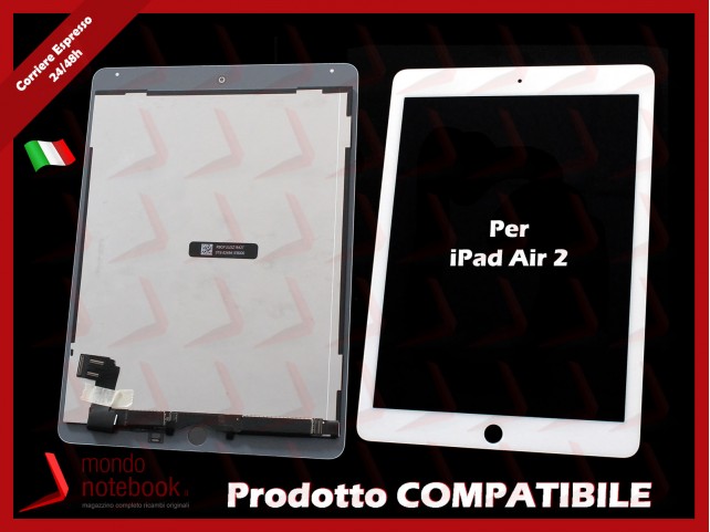 Display LCD con Touch Screen Compatibile per APPLE Ipad Air 2 iPad 6 (Bianco)