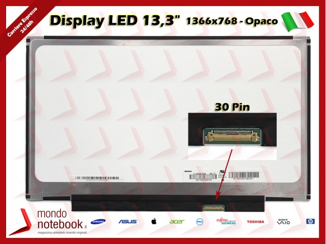 Display LED 13,3" (1366x768) WXGA HD SLIM 30 Pin DX (OPACO) No Bracket
