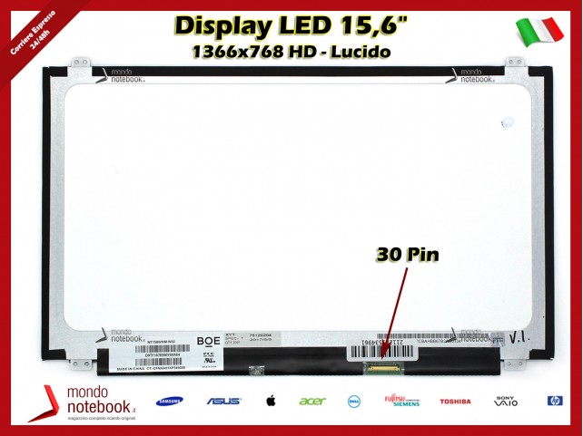 Display LED 15,6" (1366x768) WXGA HD (BRACKET SUP E INF) 30 Pin DX (LUCIDO)