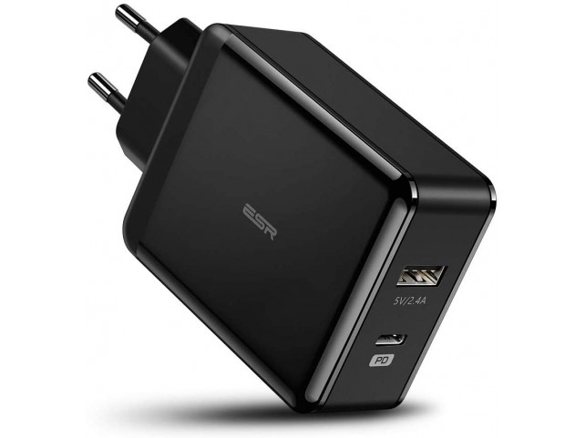ESR Caricatore da Muro 2 Porte 30W (18W USB-C Power Delivery + 12W USB) Compatible con iPhone 12 Mini/12/12 Pro/12 PRO Max/SE 2