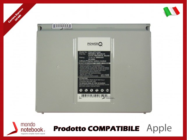 Batteria PowerQ per Apple MACBOOK PRO 15 MA895CH/A 5800 mAh 10.8V P/N A1175 Silver