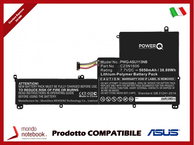 Batteria PowerQ per Asus UX390 5050 mAh 7.7V P/N 0B200-02210000 Nero