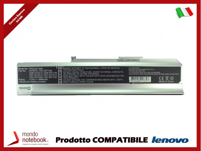 Batteria PowerQ per Lenovo 3000 C200 4400 mAh 10.8V P/N 40Y8315 Silver