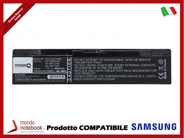 Batteria PowerQ per Samsung 305U1Z 6600 mAh 7.4V P/N AA-PB0TC4A Nero