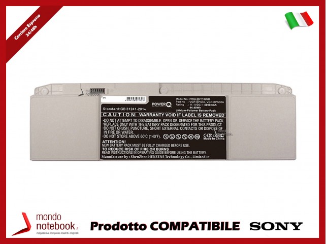 Batteria PowerQ per Sony SVT131 4000 mAh 11.1V P/N VGP-BPS30 Silver