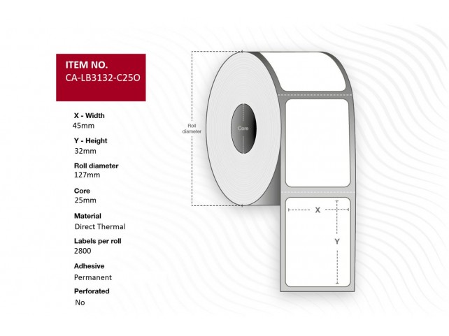 Capture Orange label 45 x 32mm Core  25mm, Direct Thermal, Coated,