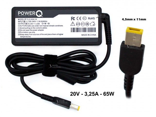 Alimentatore PowerQ per LENOVO 65W 20V 3,25A (4,5mm x 11mm)