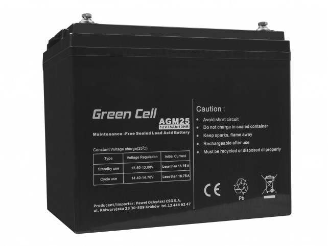 Green Cell AGM Batteria 12V 75Ah per gruppo di continuità UPS