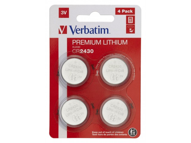 Verbatim LITHIUM BATTERY CR2430 3V 4  PACK CR2430, Single-use