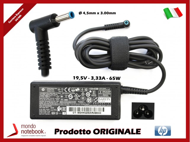 Alimentatore Originale HP 65W 19,5V 3,33A (4,5mm x 3mm) Punta Blu