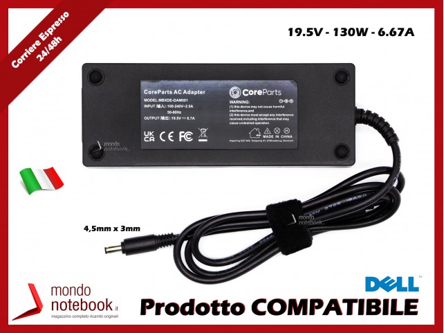 Alimentatore Compatibile DELL 130W 19.5V 6.67A (4,5mm x 3mm) 3XC39 492-BBIP