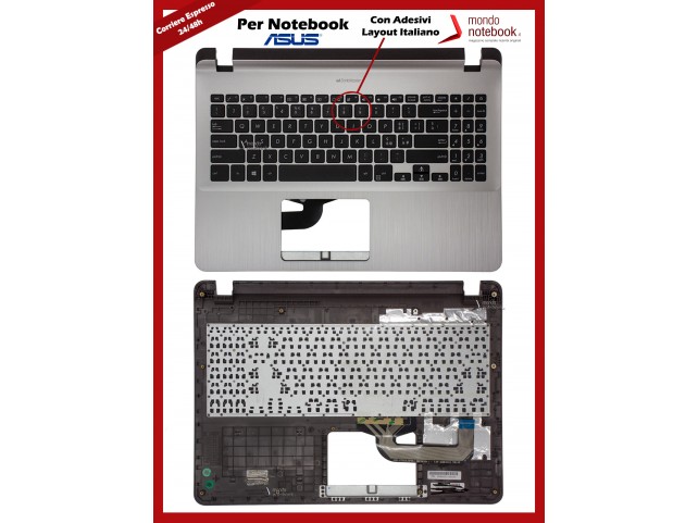 Tastiera con Top Case ASUS X507UF F507UF X507UA Grigia Con Adesivi Layout Italiano