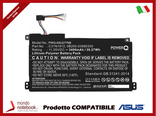 Batteria PowerQ per Asus E410MA 3400 mAh 11.55V P/N 0B200-03680300 Nero