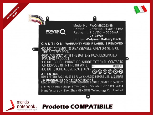 Batteria PowerQ per Teclast Jumper 3300mAh 7.6V P/N 2666144 Nero