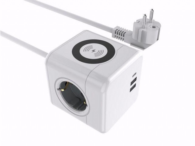 MicroConnect Power Cube with Wireless  Charging, 3 Schuko outlets, 2