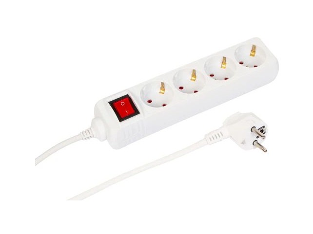MicroConnect 4-way Schuko Power Strip  on/off switch 3M, White