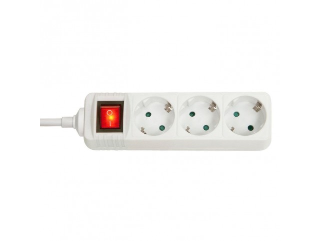 Lindy 3-Way Schuko Mains Power  Extension with Switch, White