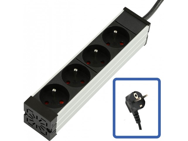 Lanview POWER STRIP 10 - 4WAY -  ALUMINIUM FINISH - 2M CABLE