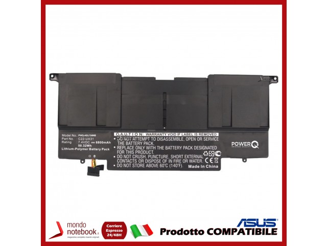 Batteria PowerQ per Asus UX31 6800 mAh 7.4V P/N C22-UX31 Nero