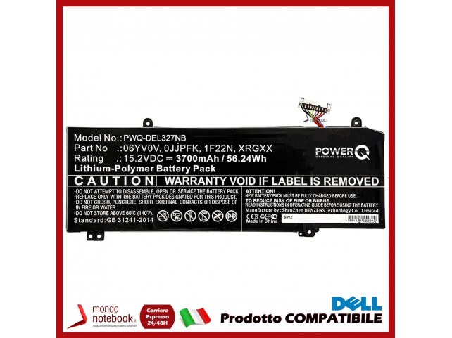 Batteria PowerQ per DELL ALIENWARE 2018 orion M15 3700 mAh 15.2V P/N 06YV0V Nero