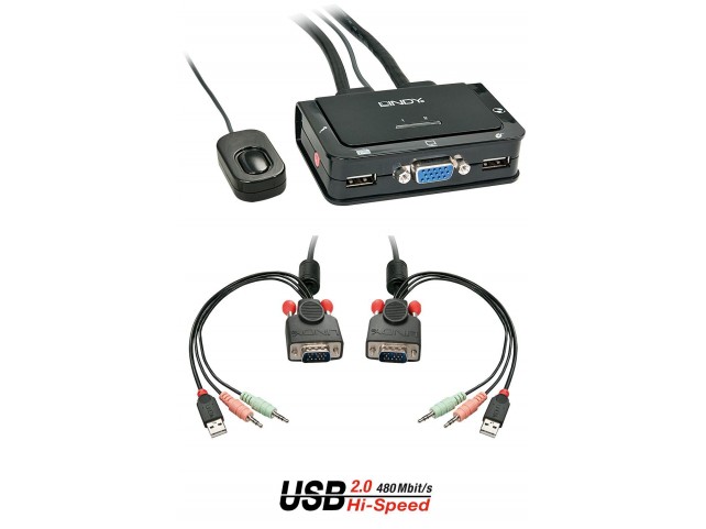 Lindy 2 Port VGA USB 2.0 Audio  Cable KVM Switch