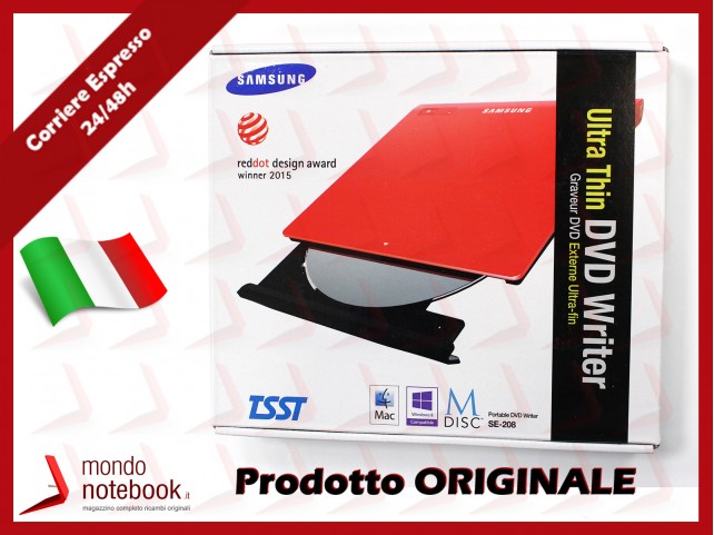 Masterizzatore Unità Ottica DVD/R/RW Samsung Slim SE-208GB USB 2.0 (Esterno) ROSSO