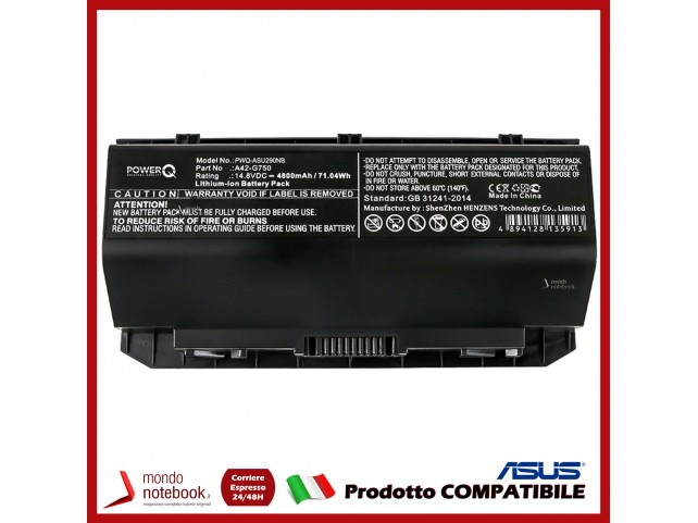 Batteria PowerQ per Asus G750 4800 mAh 14.8V P/N A42-G750 Nero