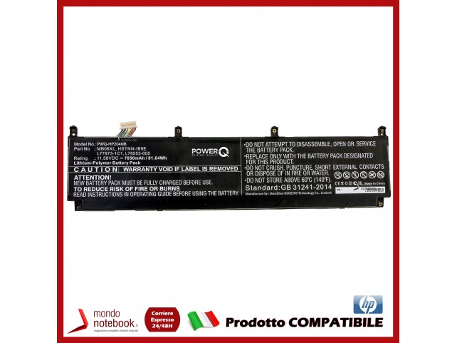 Batteria PowerQ per HP ZBook Create G7 7050 mAh 11.58V P/N HSTNN-IB9E Nero