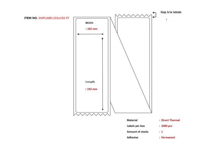Capture Ship-label 102 x 192mm,  Fanfold. Direct Thermal, 2000