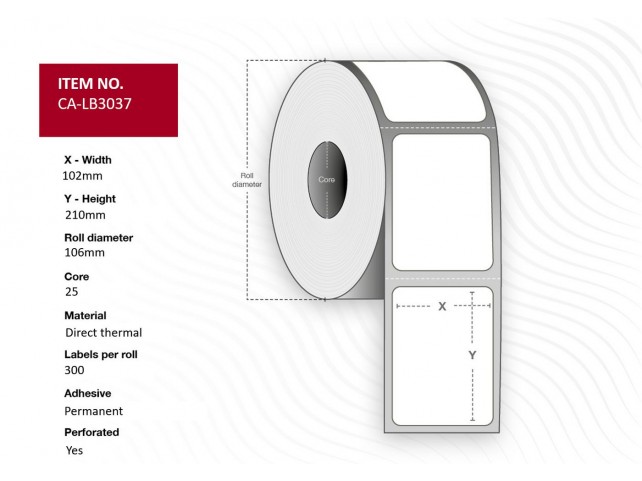 Capture Label 102x210, Core 25,  Diameter 106 mm. Thermal