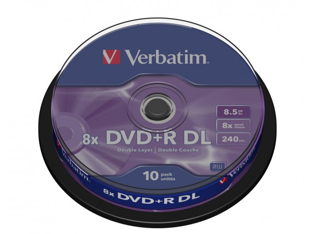 Verbatim DVD+R Double Layer 8X 8.5GB  Branded Matt Silver 10 Pack