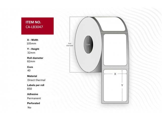 Capture Label 105x32, Core 40,  Diameter 82 mm. Thermal