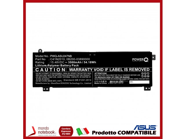 Batteria PowerQ per Asus ROG Strix G15 G17 3500 mAh 15.48V P/N 0B200-03890000 Nero